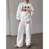 Women's Crewneck Sweatshirt and Drawstring Straight Leg Pants Two-Piece Set, Christmas Elf Print Casual Outfit, Loose Comfortable Holiday Matching