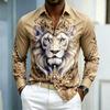 Camicia da uomo a maniche lunghe con colletto camicia Stampa Re Leone camicia business casual alla moda casual taglia grande vestibilità aderente top da uomo