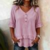 Camisetas Retro de Mujer con Cuello en V, Mangas Cortas con Volantes, Holgadas, de Algodón y Lino, Blusa Túnica Casual