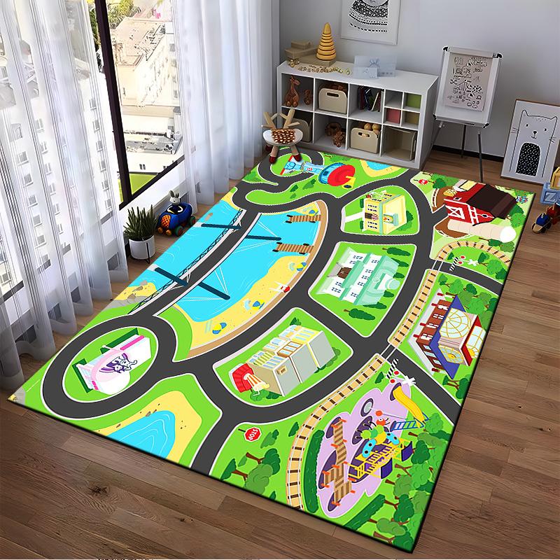 Colorful Town Map Design Rug Non-slip rug suitable for living room and bedroom sofas.