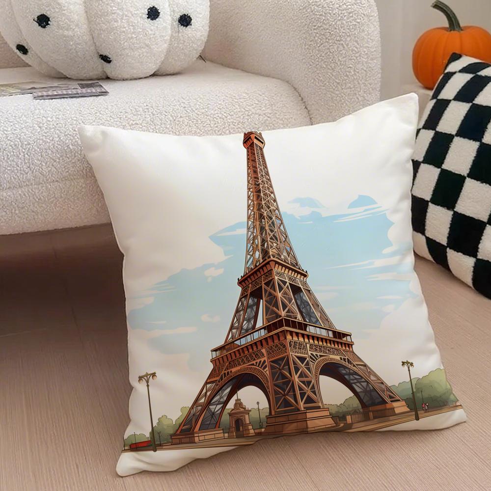 The beautiful scenery France the EEiffel Tower Cushion Cover Throw Pillow Cover Hidden Button Durable Polyester Chair Cushion