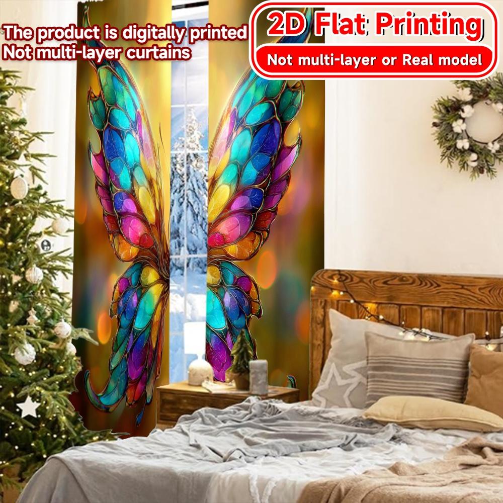 2D FLAT PRINTING 2pcs Curtains (Without Rod) Colorful Butterfly Wings Saint Patrick Is Day Festival Fashion Curtains Versatile