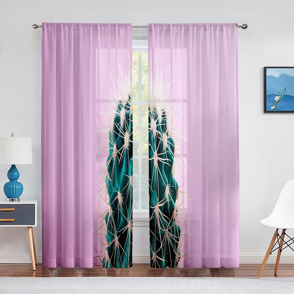 Vild Kaktus Tropisk Växt Blad Skir Gardin för Vardagsrum Sovrum Voile Draperi Kök Fönster Tyllgardiner Hemväsentligheter