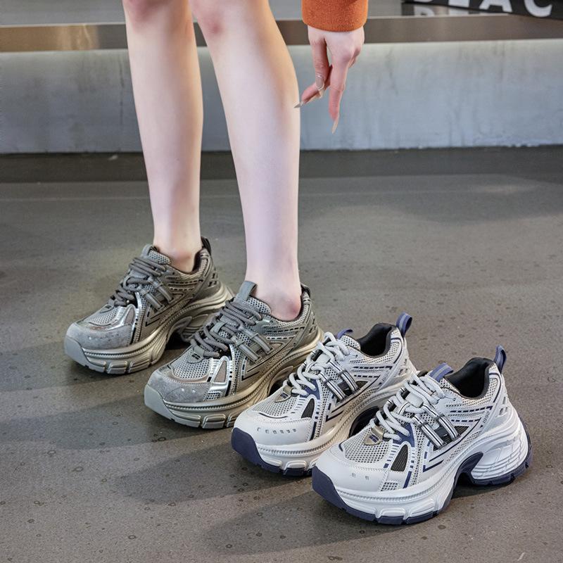 Spring silver dad shoes women's muffin thick sole increases height and shows small feet, breathable and versatile casual sports shoes