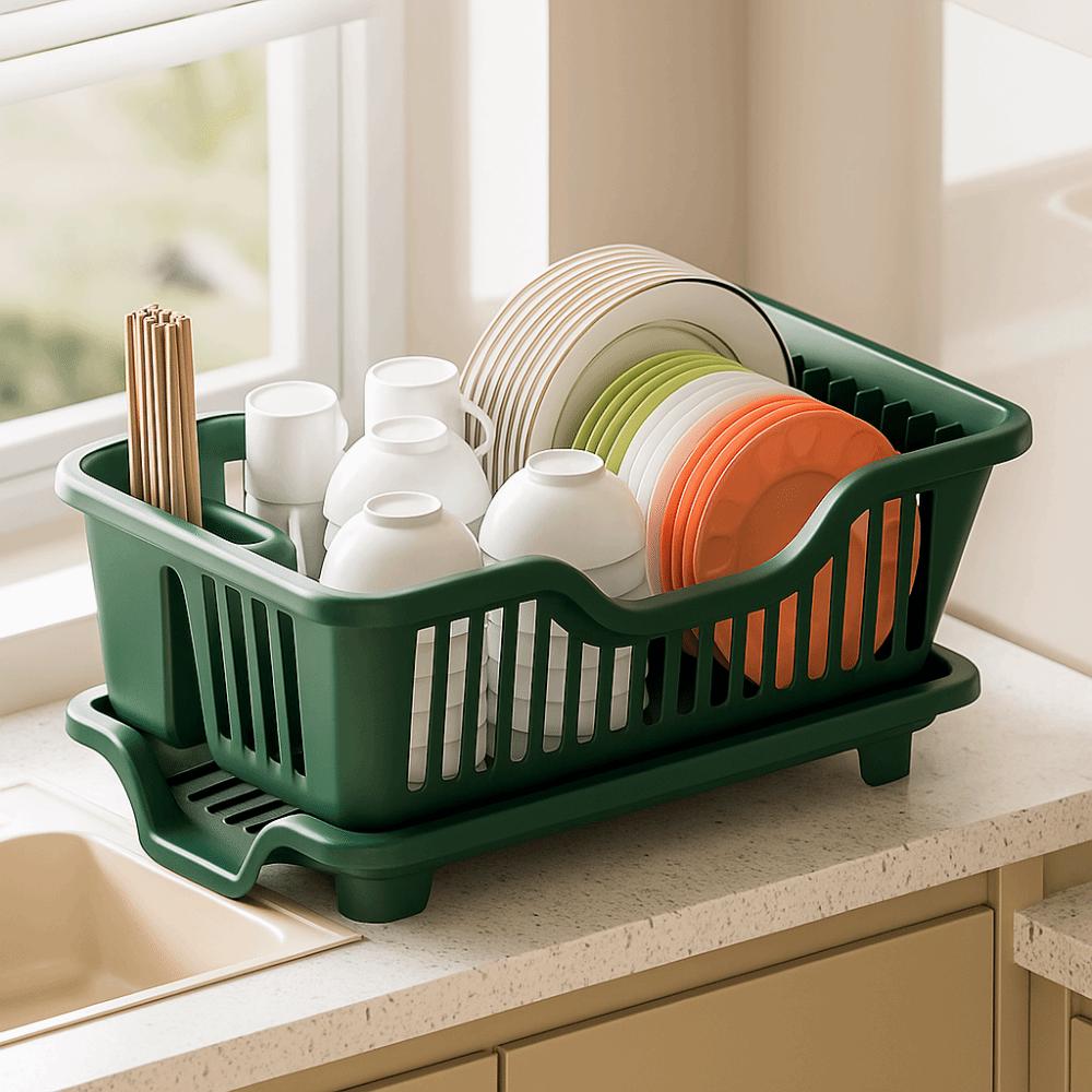 Scolapiatti in Plastica Cesto Portaoggetti Resistente Vassoio Drenante Scolapiatti per Posate Portaoggetti