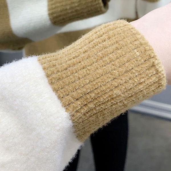 Striped Colour Blocking Chenille Sweaters Women's Autumn Winter Korean Style Loose Thickened Knitted Pullovers Large Size Casual Jumpers