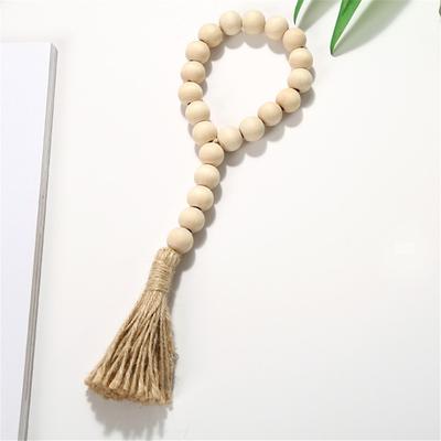 Holzperlen Girlande Bauernhaus Heimdekoration DIY Handgemachte Girlande mit Jute Rustikale Wand Quaste Perlen Ornament zum Aufhängen an der Wand