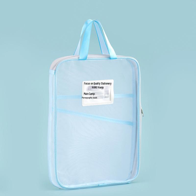 Korean Handheld L-Shaped Mesh Zipper File Bag - Large Opening for Student Book Carrying & Discipline Classification