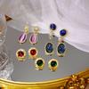 French Colored Gemstone Earrings, Medieval Light Luxury Temperament Glass Stud Earrings, Wind Earrings.
