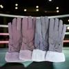 Ski Gloves Women Winter Fleece Thickened Warm Plush Cotton Waterproof Touch-Screen Gloves For Outdoor Riding Mountaineering