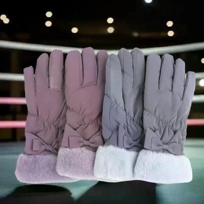 Ski Gloves Women Winter Fleece Thickened Warm Plush Cotton Waterproof Touch-Screen Gloves For Outdoor Riding Mountaineering