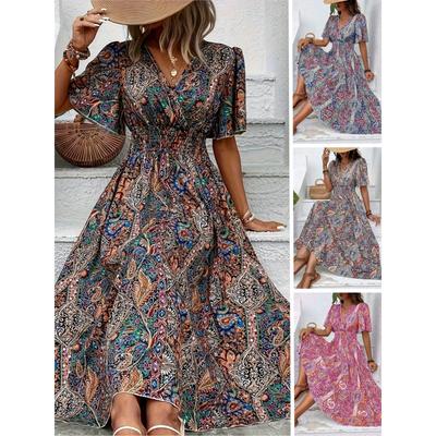 Independence Station Temperament Fashion High Waist Bohemian Vacation Ethnic Style Ladies Dress
