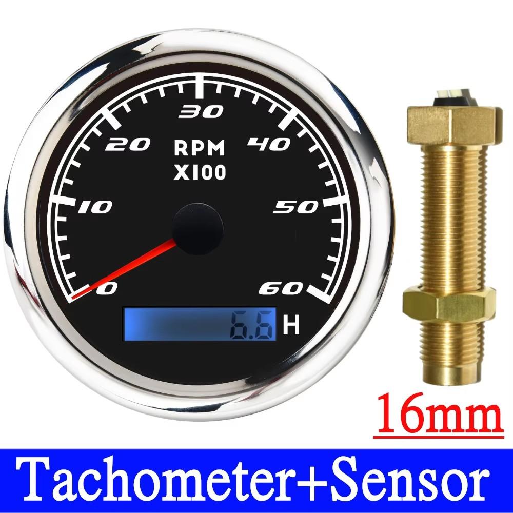 HD Tachometer Tacho Gauge 85MM With LCD Hourmeter Tacho Sensor M16 M18 Gasoline Diesel Engine Digital Tacho Meter Outboard Motor