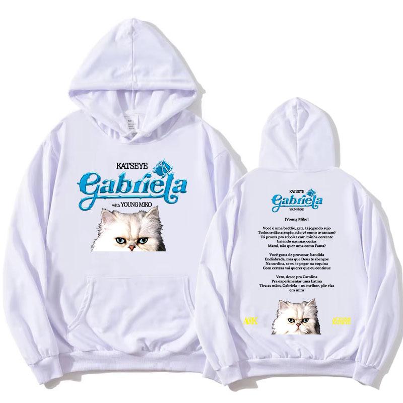 KATSEYE Gabriela Young Miko Remix Hettegensere Kawaii Tegneserie Katt Grafikk Sweatshirts Langermet Hettegensere Casual Dame Hettegenser