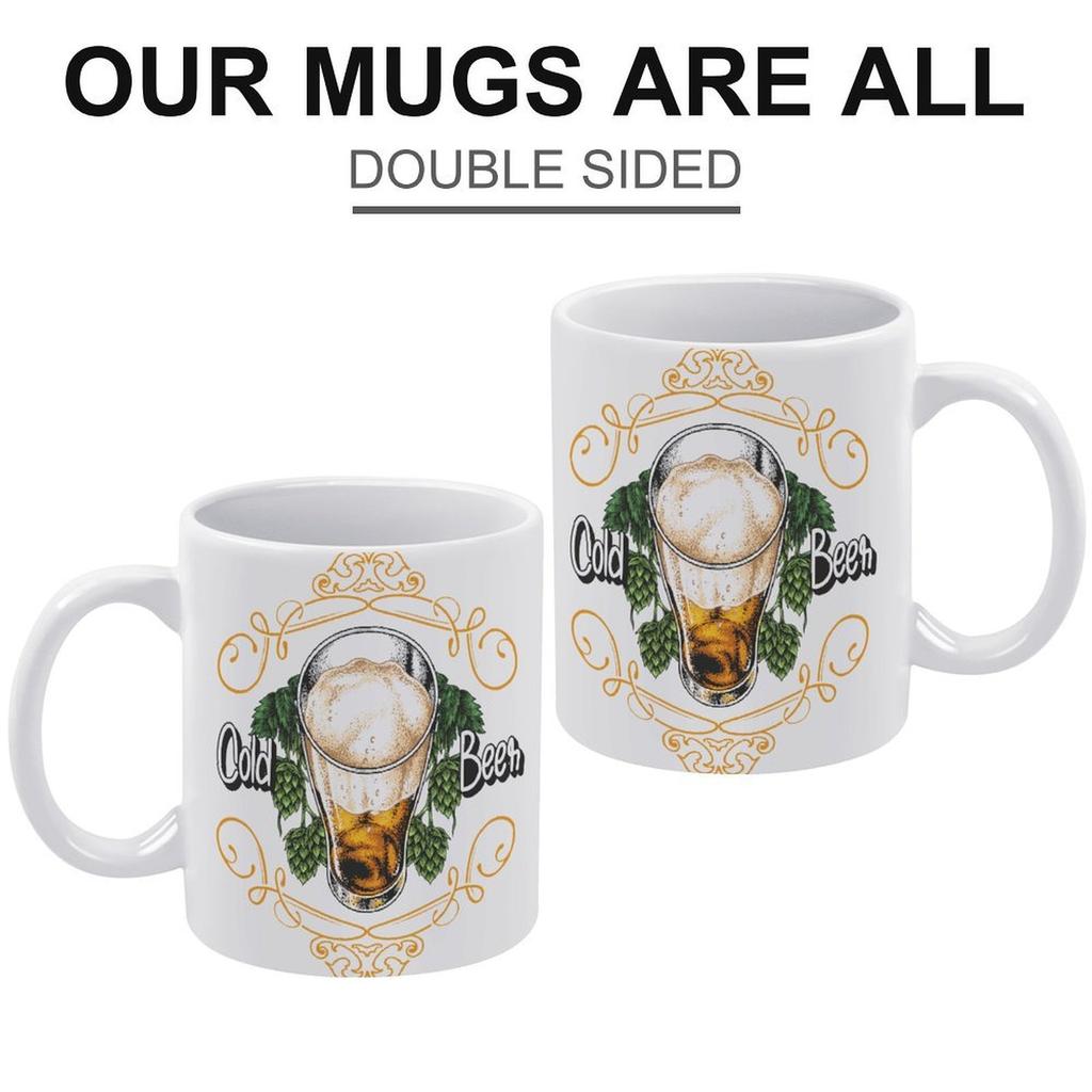 1pc 11oz Double-Sided Printed Mug for Beer Fans, Simple Ceramic Daily Cup, Perfect for Home Kitchen and Fun Gift Moments