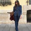 Ensembles décontractés en denim pour femmes, vestes slim à revers et manches bouffantes, pantalons droits taille haute, mode printemps 2025, ensemble 2 pièces pour femme