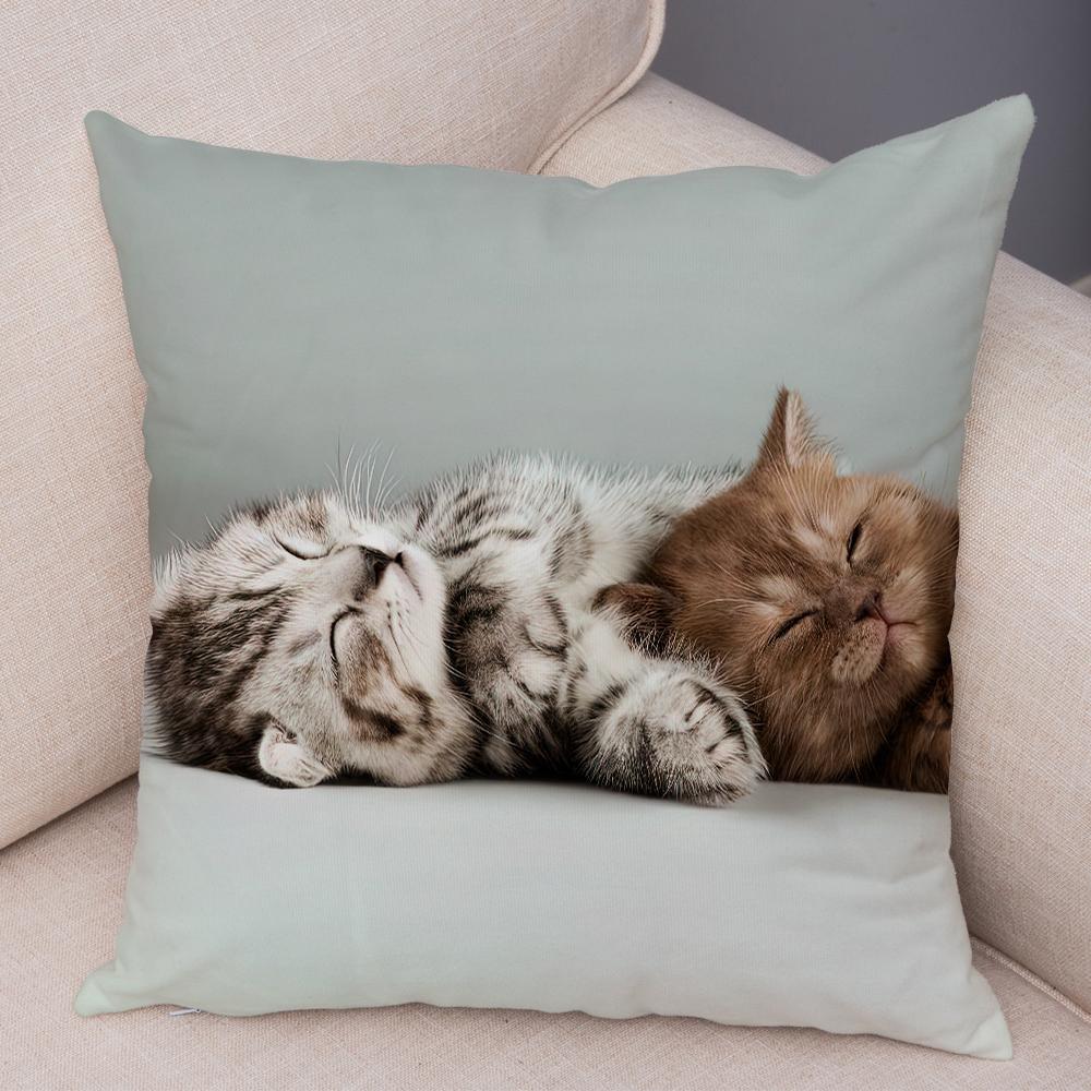 Cute Cat Dog Photo Cushion Cover Realistic Animal Portrait Print Soft Blend Sofa Living Room Bedroom Home Decor Throw PillowCase