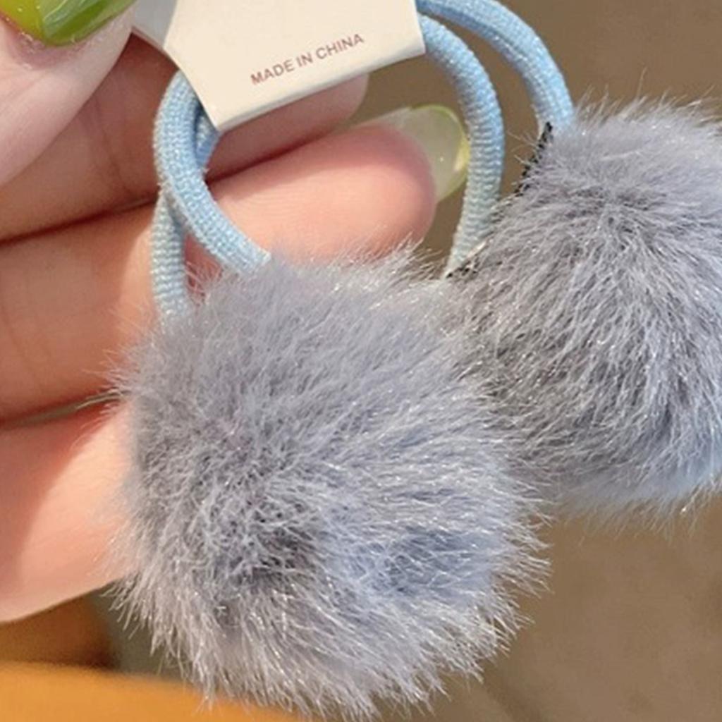 1 Pair Plush Ball Hair Rope For Girls Cute Dopamine Rubber Band Children's Small Hair Circle Meatball Head Hair Accessories