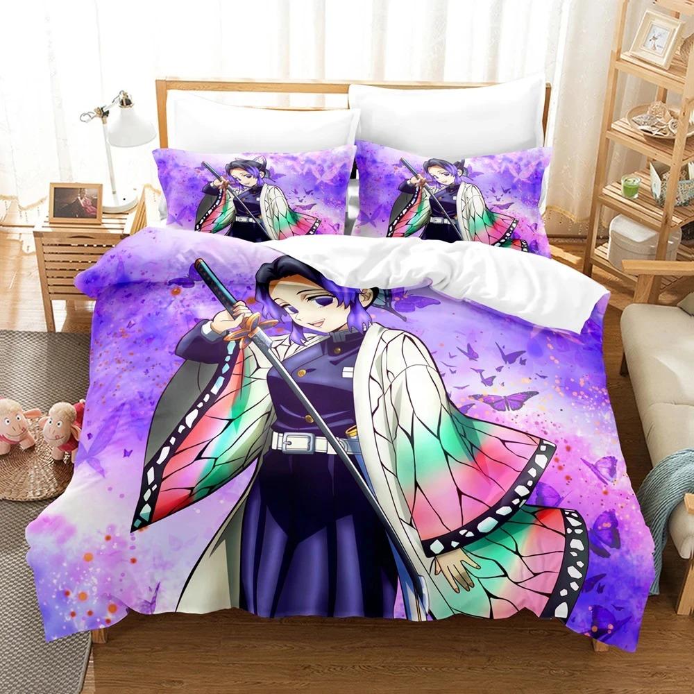 Druk 3D pościel Kochou Shinobu Anime Demon Slayer Zestaw pościeli 200x200 Nastolatki Chłopcy Twin Jednoosobowy Queen King Pełny Zestawy poszewek na kołdrę Narzędzie