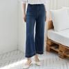 New Arrivals Open Run Women Stitch Wide Fit Dark Blue Washed Jeans Fall