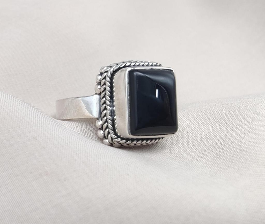 Black Onyx 925 Sterling Silver Ring: Handmade Boho Statement Jewelry