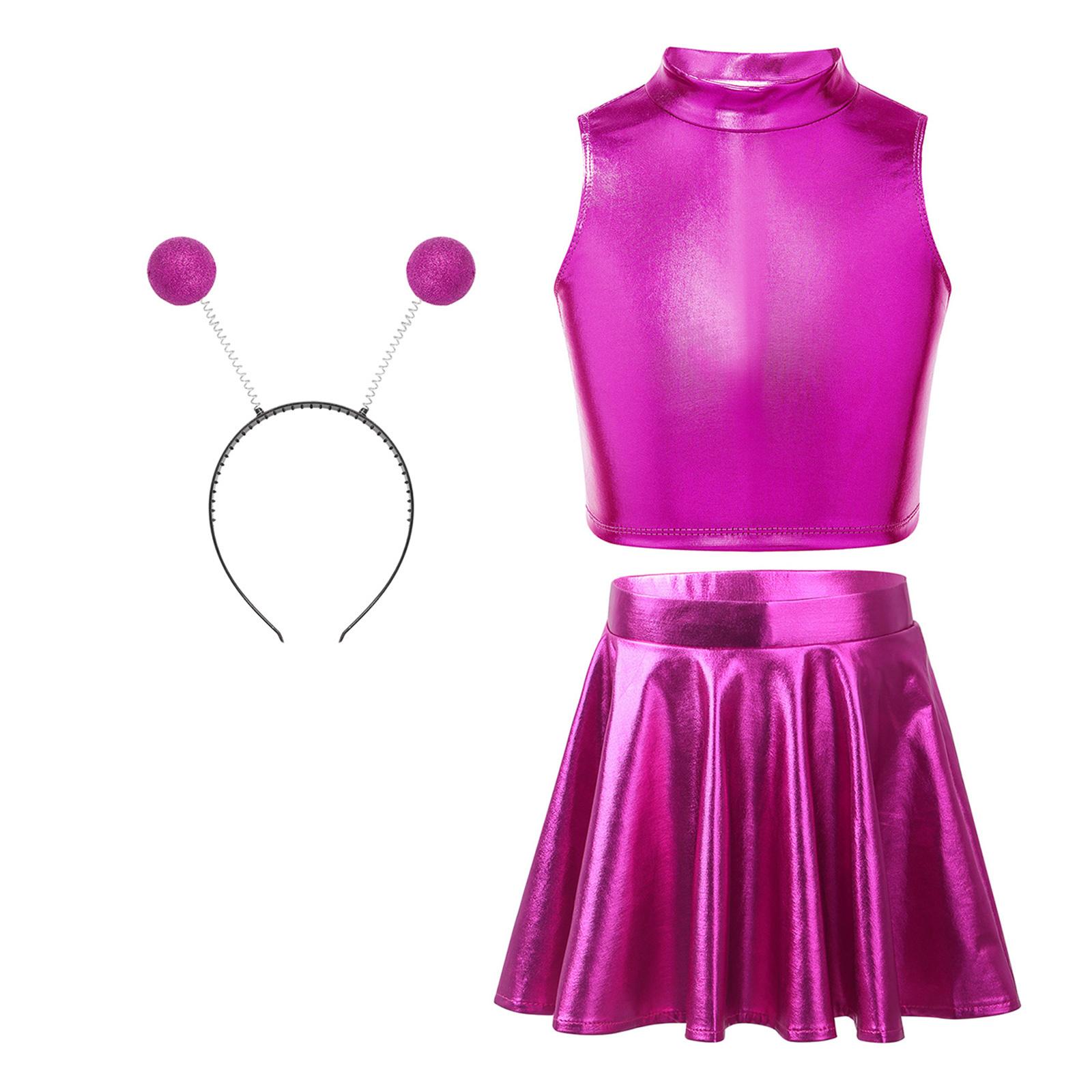 

Комплект костюма на тему інопланетянок: майка, розкльошена плісирована міні-спідниця А-силуету, обруч для волосся, аксесуар, костюм на Хелловін 15-16 Years рожевий червоний колір