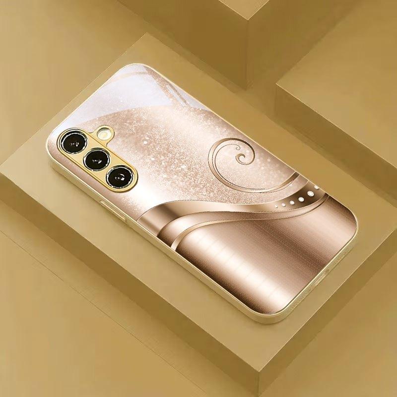 Funda de cristal para teléfono con patrón de onda dorada adecuada para Samsung Galaxy S26 S25 S24 S23 S22 S21 S20 FE/Ultra/Plus resistencia al polvo