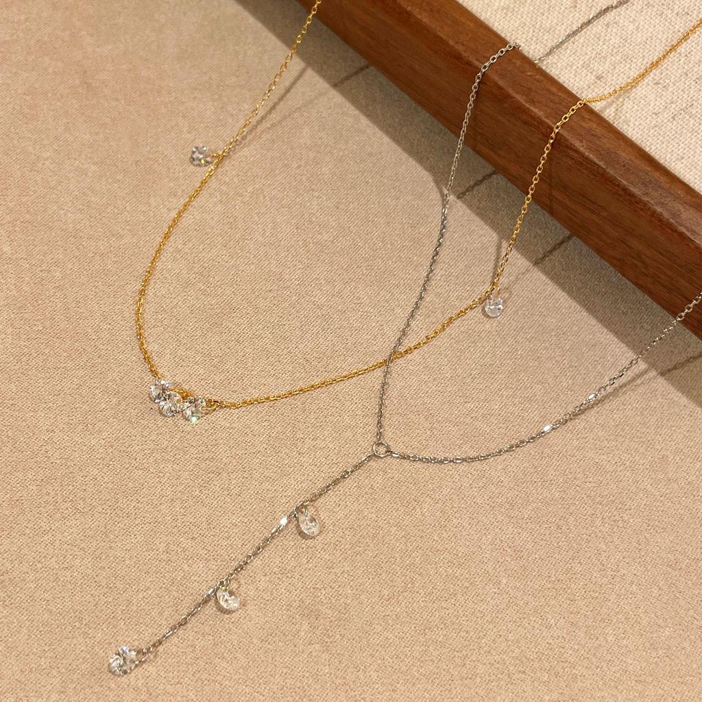 18K Goldplattierte S925 Sterling Silber Zirkon Anhänger Halskette - Minimalistisches Quasten Design für Damen