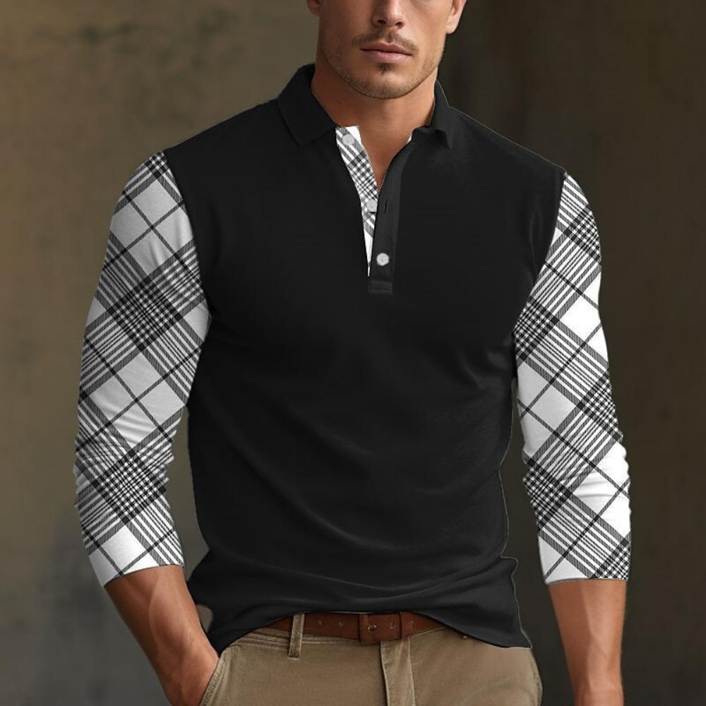 Fashion Men's Long Sleeve Polo Shirt Home Casual Comfortable Long Sleeve Button Down Top