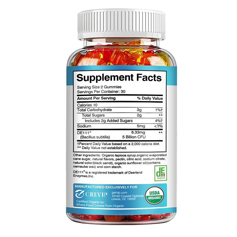 GREVIP probiotic gummies boost immunity, promote digestive health, contain digestive enzymes, and are non-GMO.