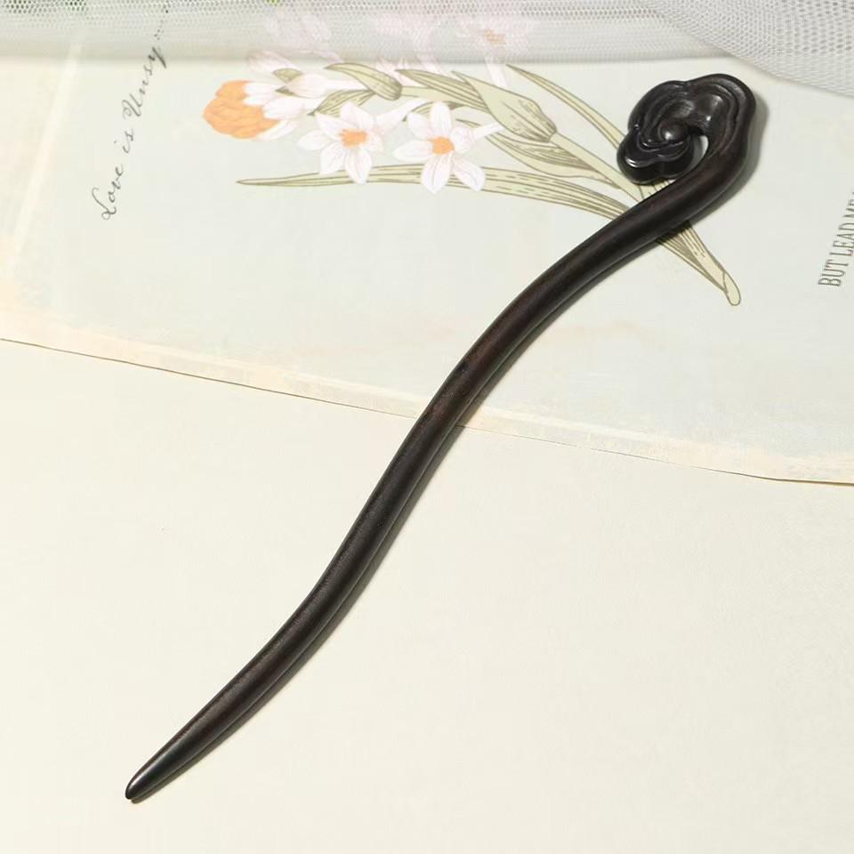 Retro Chinese Sandalwood Hairpin - Classic Carved Wooden Hair Accessory