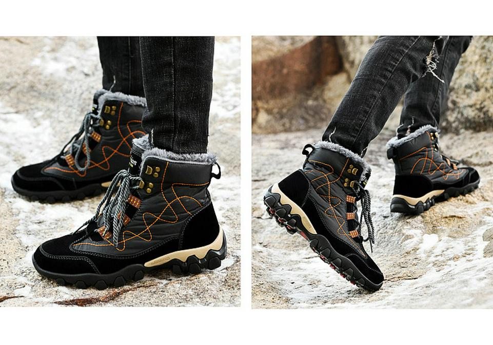 Men's Waterproof High-Top Snow Boots, Plus Velvet Lining, Non-Slip, Warm Plush, Winter Outdoor Casual Cotton Shoes