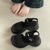 Versatile Heightening One-word Casual Wedge Sandals Women's Summer Fashion Thick-soled Round Head Velcro Roman Single Shoes