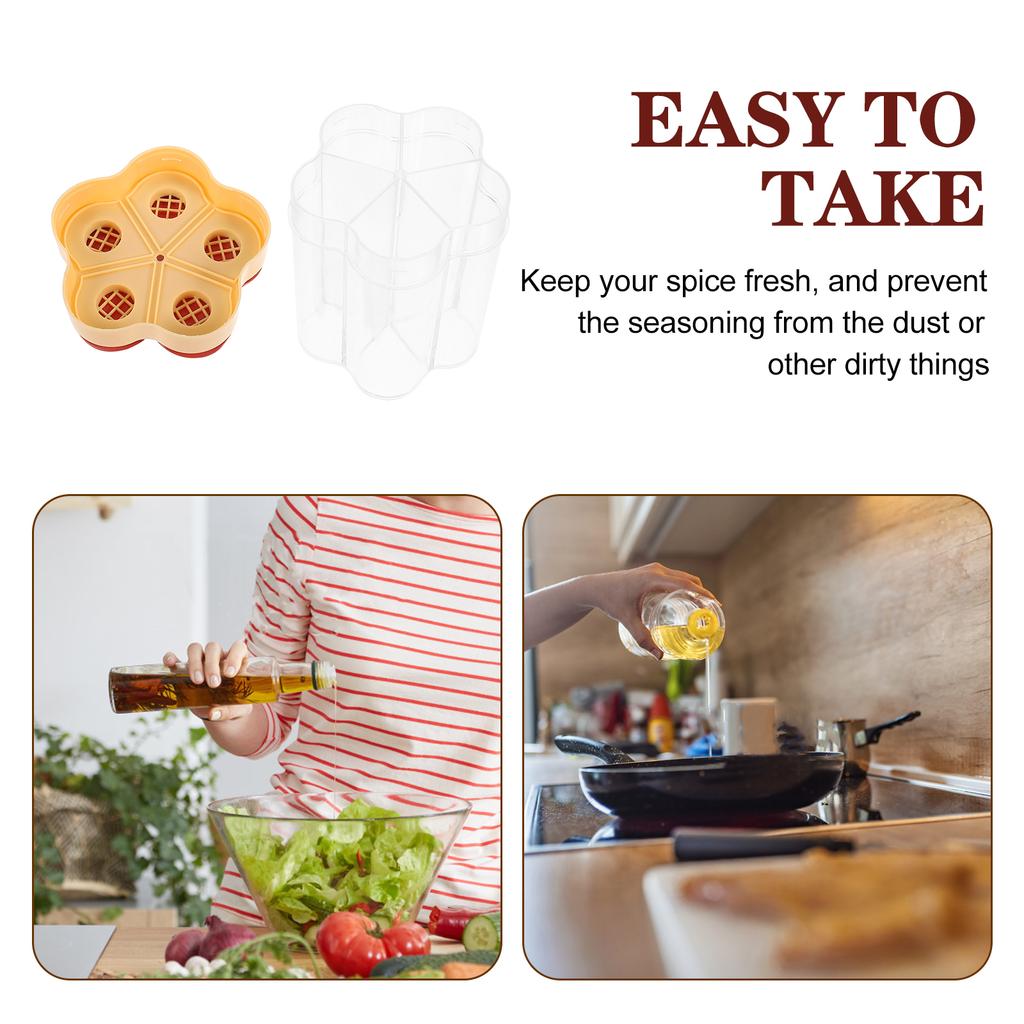 5 in 1 Spice Container Seasoning Jar Plastic Multi-Compartment Salt Pepper Sugar Holder Household Kitchen Accessory Condiment
