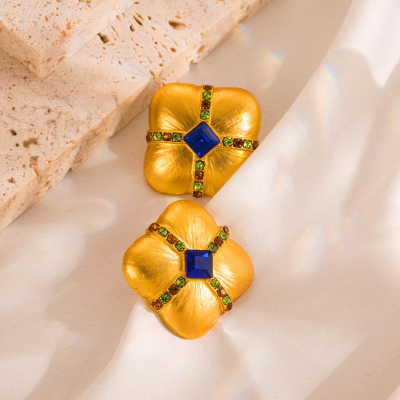 Frauen Retro Quadratische Ohrstecker Titan Stahllegierung Anhänger Ohrringe Acryl Kristall Perle Geometrische Ohrschmuck