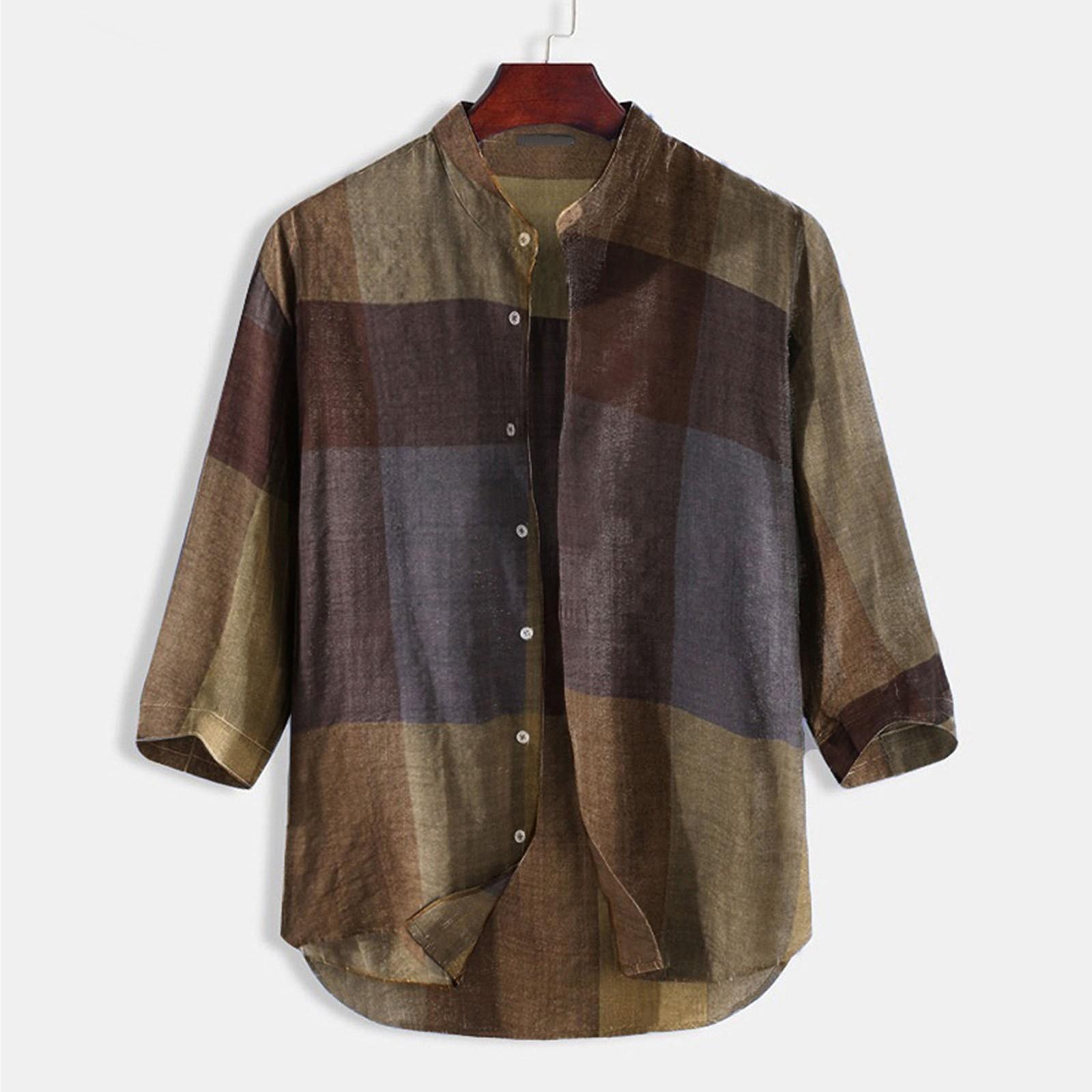 

Мужское деревенское пальто с воротником-стойкой и льняным свободным типом, повседневное клетчатое деревенское пальто M коричневый