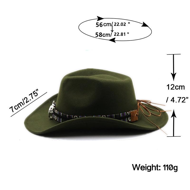 Black Soft Felt Waterproof Sweatband Traditional Wide Brim Men and Women Western Outback Cowboy Hat With Bull Head Fedora Cap