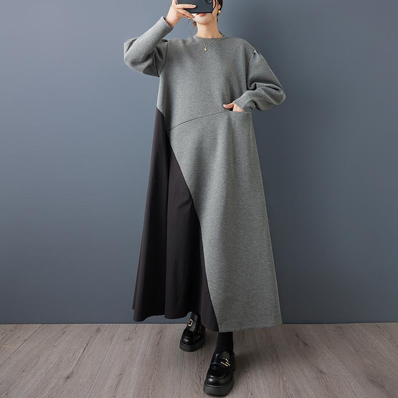 DIMANAF Plus Size Women Loose Long Sleeve Dress 2025 New Winter Elegant Lady Maxi Shirt Dress Black