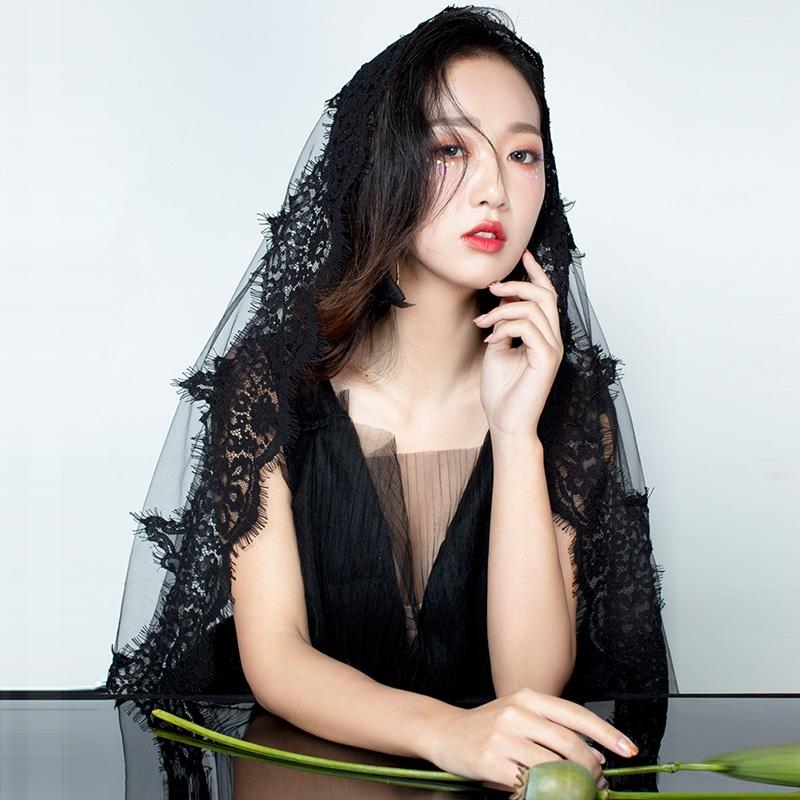 Bride Wedding Veil Bridal Black Lace Veils Cosplay Lolita Headdress Mantilla