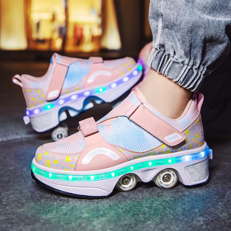 

LED Boys Girls Roller Shoes USB Charging Light Up Children Roller Skate Casual Skateboarding Shoes Sports Shoes Kids Skates 35