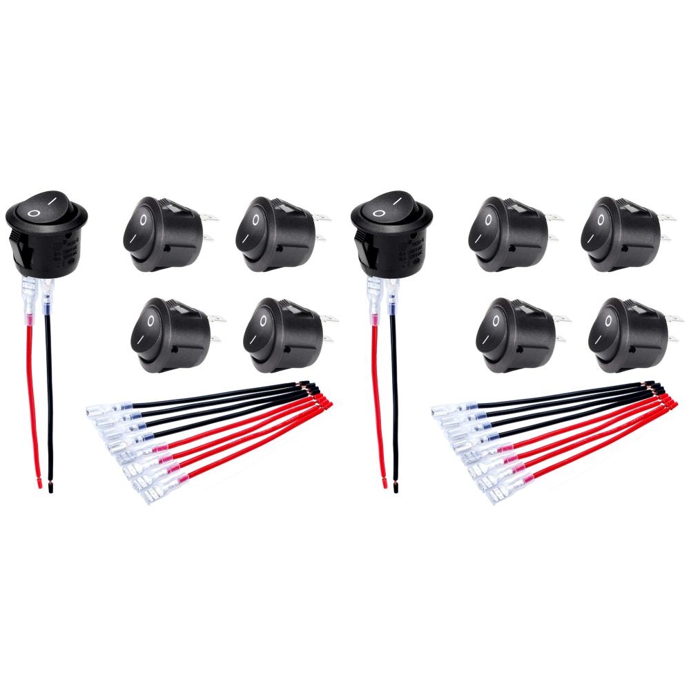 

5/10Pcs ON/OFF Round Rocker Switch MINI Toggle Switch 2 Pin SPST Push Button Switch DC 12V-24V 20mm with Wires for Car RV Boat