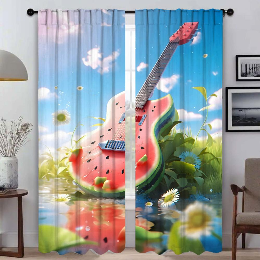 

Арбуз Гитара Окно Шторы для Комнаты 2 Панельные Противомоскитные Шторы Разделительные Шторы Хэллоуин Украшения Тюль для Спальни W50xH70cmx2pcs-CL