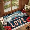 Love Vintage Car Area Rug Red Roses Decorative Carpet for Valentine Wedding Bedroom Non-Slip Washable Floor Mat Romantic Decor