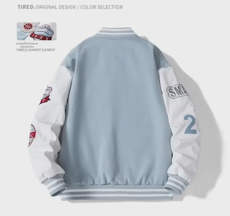 Men's Autumn Embroidered Letter Print Baseball Jacket - Loose Fit for Couples or Teen Students, Long Sleeve.
