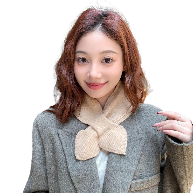 Scarf Korean Version Thickened Autumn and Winter New Peach Heart Cross Lazy Scarf Scarf Woolen Knitted Scarf