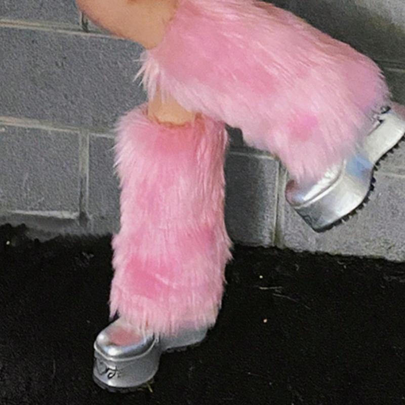 1 Pair Plush Leg Warmers for Y2k Style Party and Stage Performance, Autumn and Winter