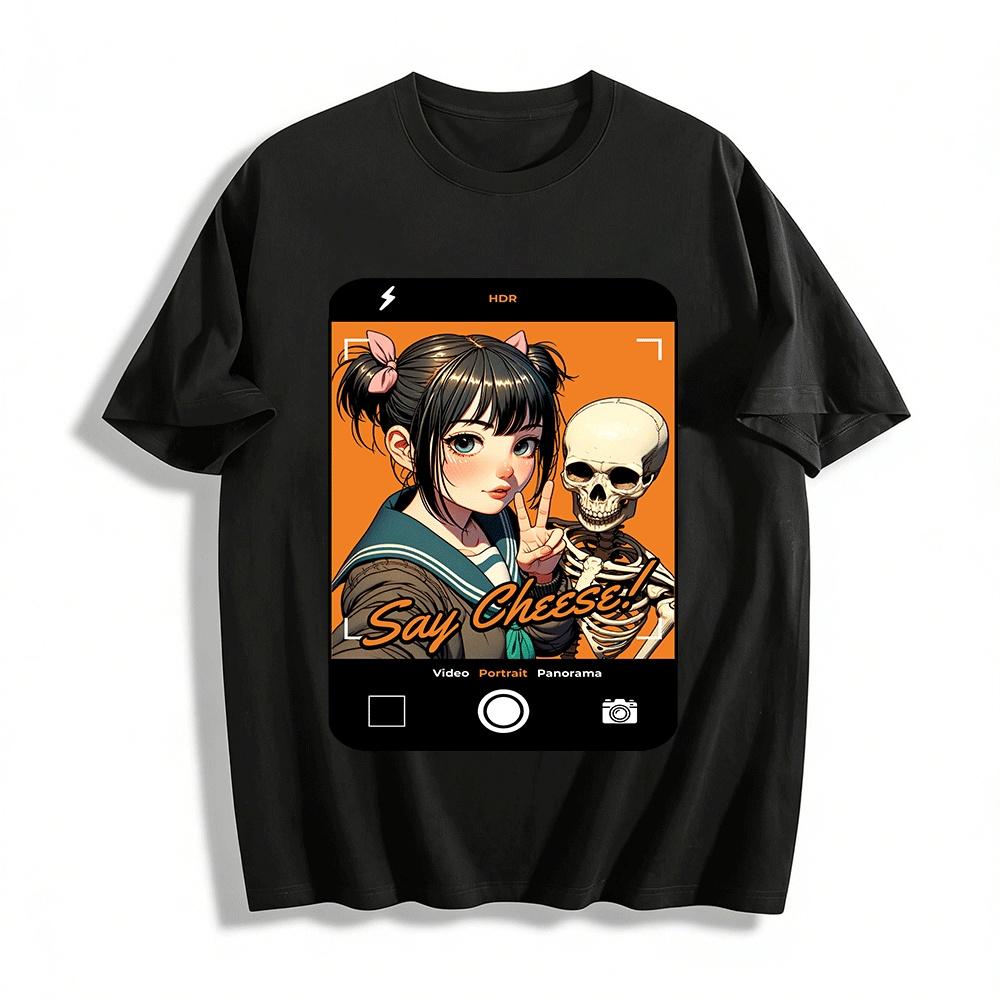 

Funny Skeleton Girl Group Photo Printed Top Pure cotton T-shirt XXS
