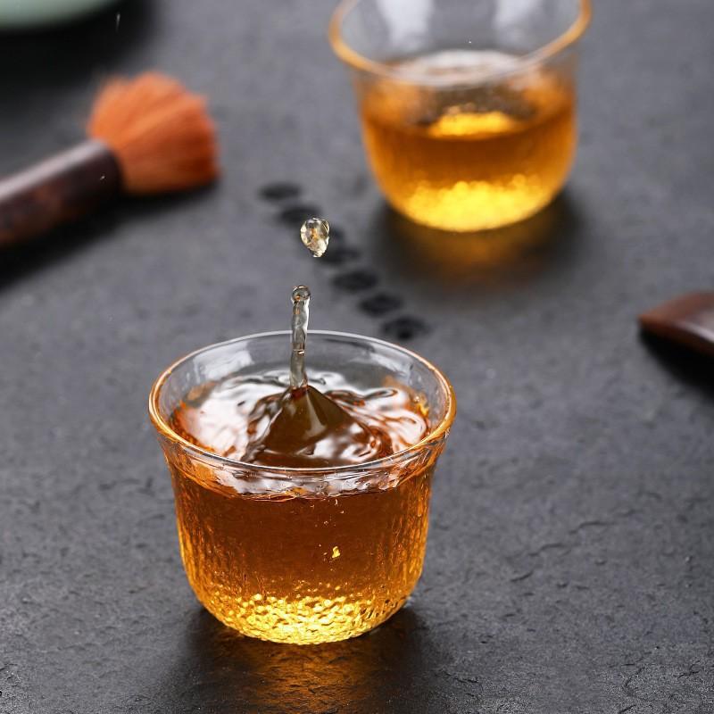 Glass Small Tea Cup with Heat-resistant Hammer Pattern Japanese Transparent Thickened Kung Fu Tea Set Tea Bowl