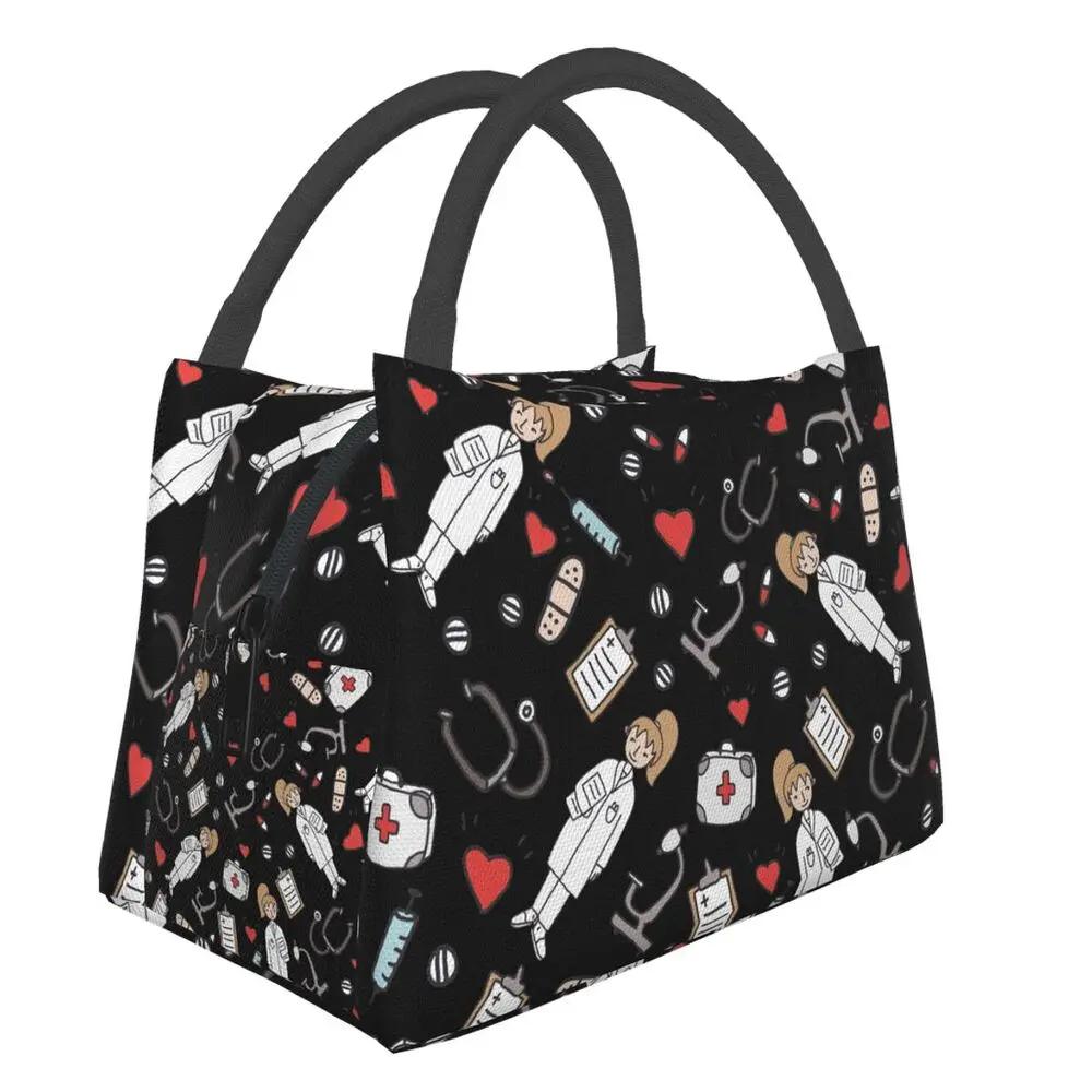 Doctors Nurse Print Cooler Bag Waterproof Oxford Cloth Portable Thermal Insulated Lunch Bags for Women Convenient Food Bags