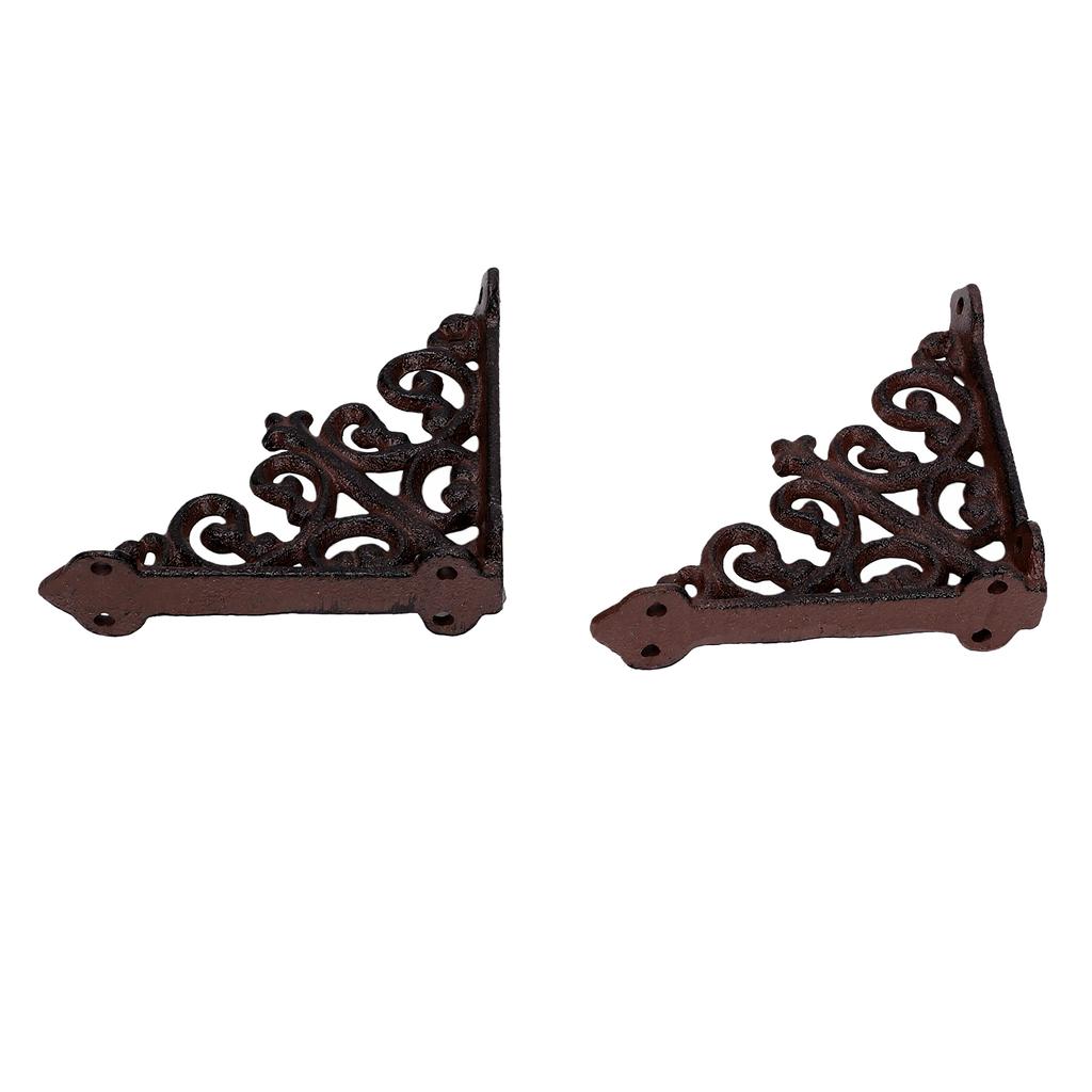 2 Pack Decorative Shelf Brackets Right Angle Heavy Duty Metal Antique Shelf Brackets for DIY Floating Shelves Brown